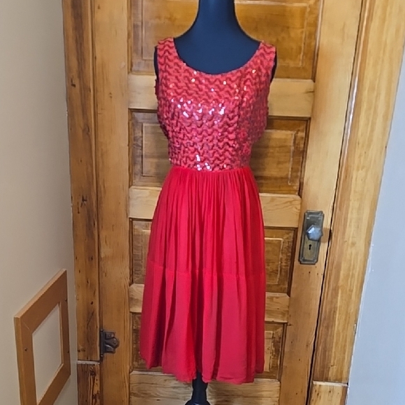 Lou-Ette California Dresses & Skirts - Vintage 1950s Lou-Ette  Red Sequin Coquette Cocktail Dress S